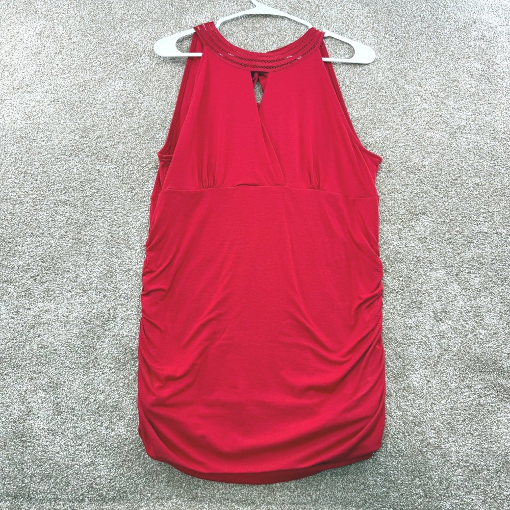 White House Black Market Red Halter Ruched Sleeveless Top Keyhole Tie Back L